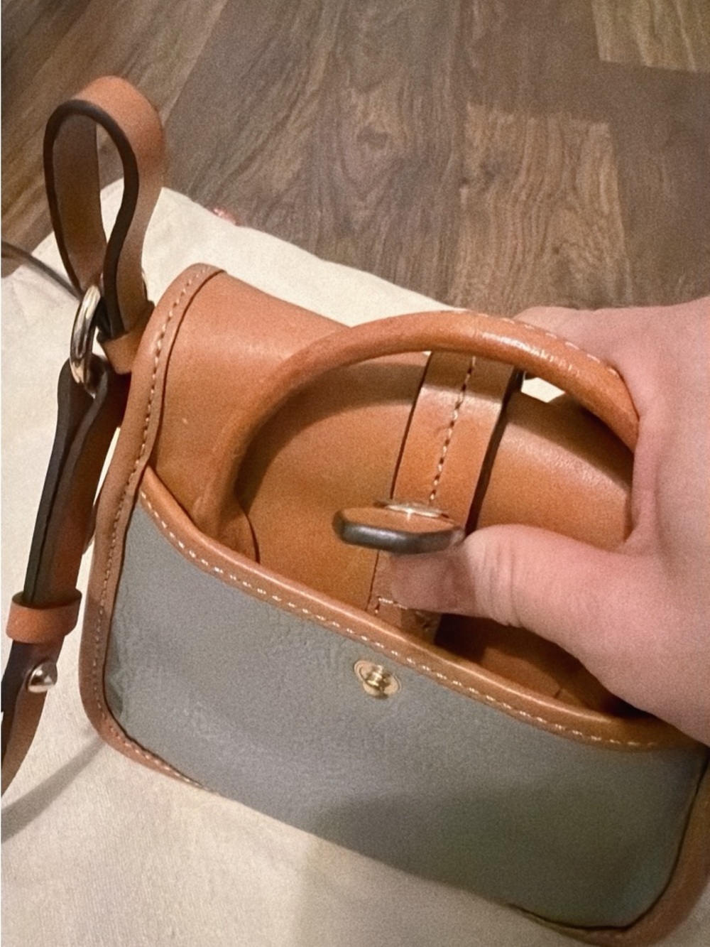 Dooney & Bourke Tan and Gray Leather Crossbody with Gold Hardware - Picture 5 of 8